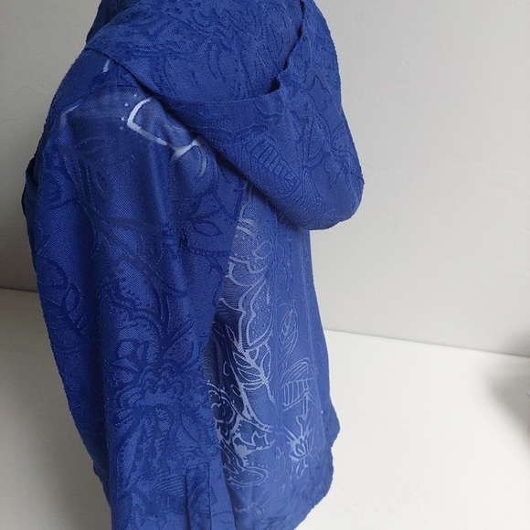 Chicos Blue Hooded Full Zip 2 Tropic Day Cool‎ Jacket Symphony Women's Floral - Picture 6 of 10